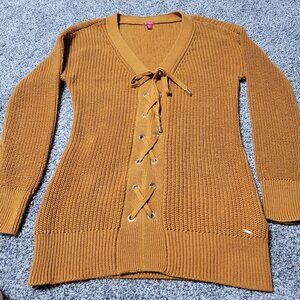 Vintage Y2K Guess Burnt Orange Ribbed Knit Front Lace Up Sweater